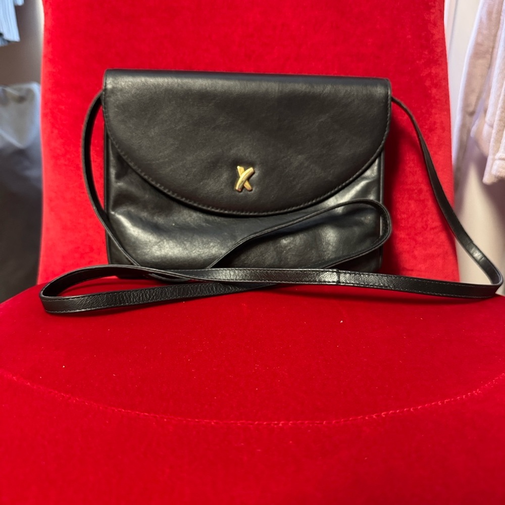 Vintage Paloma Picasso Black Leather Crossbody Bag with Gold Detail
